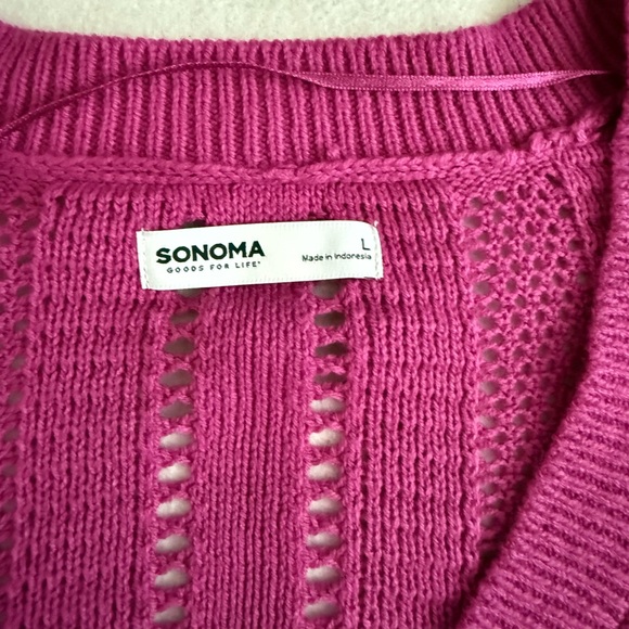 Sonoma Short Sleeve Crochet Cropped Cardigan Magenta Size L - Picture 4 of 5